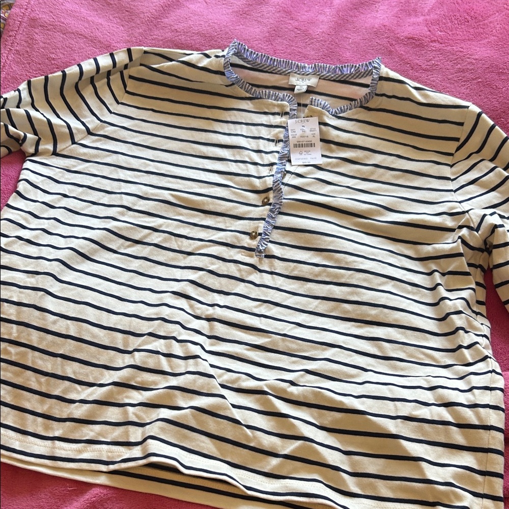 J. Crew Cream and Navy Striped Long Sleeve Henley